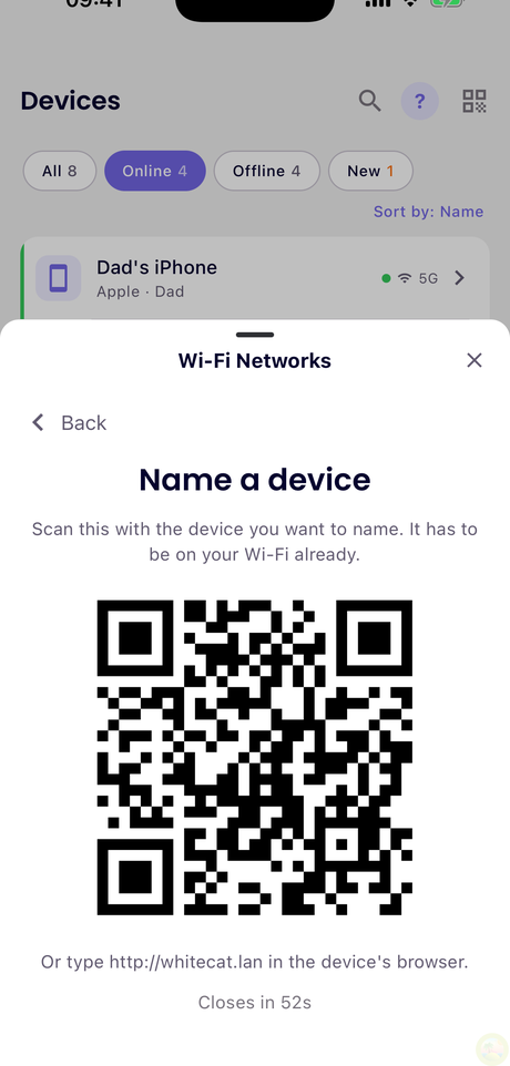 Appareils → Réseaux Wi-Fi → Nommer un appareil